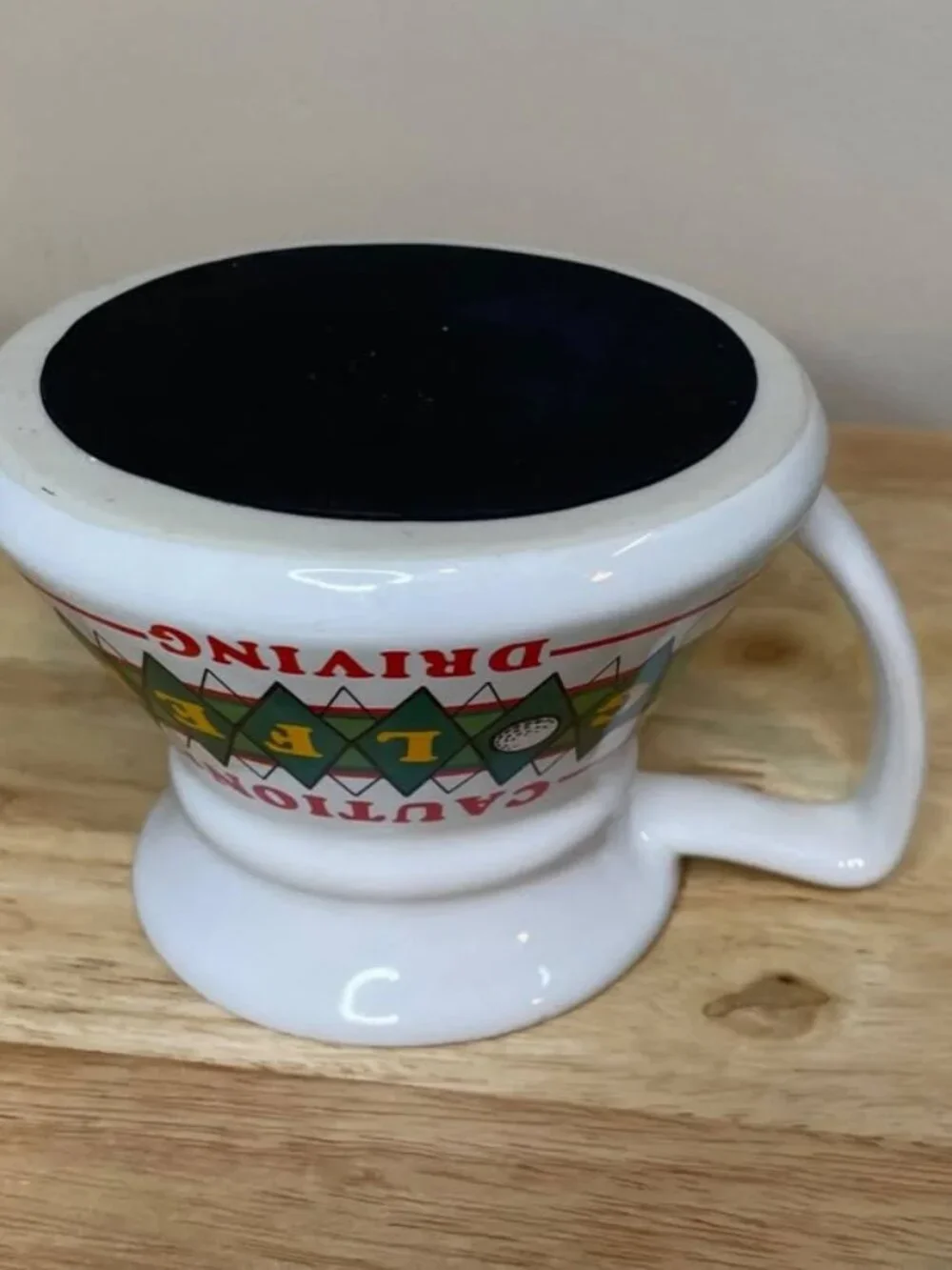 Vintage 80s 90s “Caution: Golfer Driving” Wide-Based Ceramic Coffee Mug 12oz